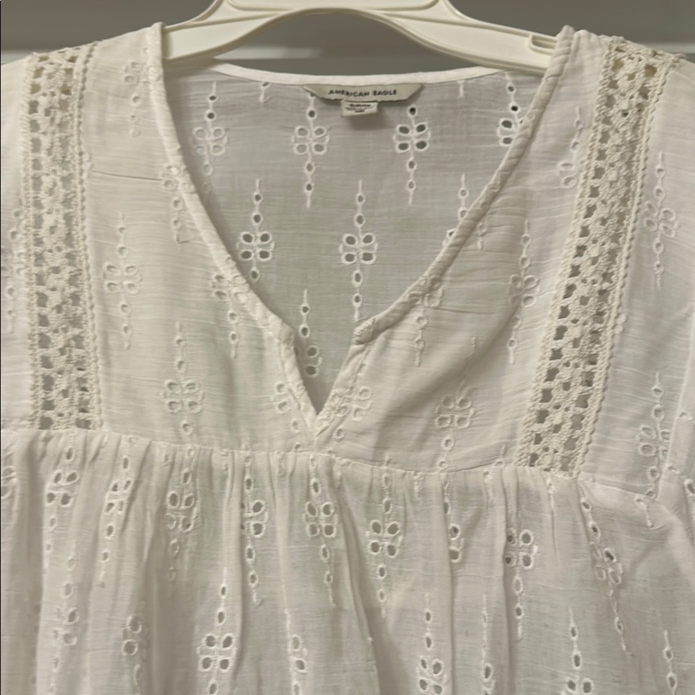 American Eagle Outfitters White Bishop Sleeve Blouse - Picture 3 of 5